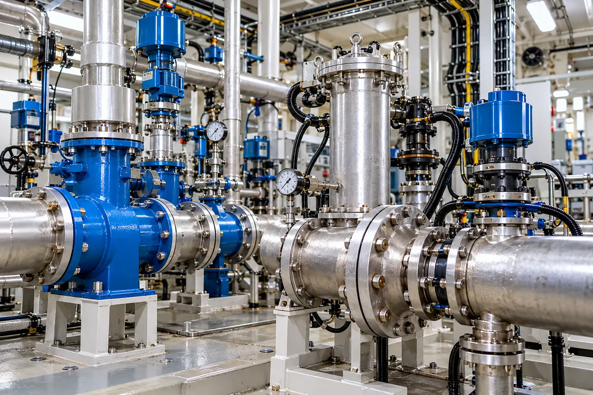 Ballast-water pipework and pumps in a workshop